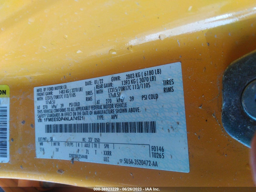 VIN 1FMEE5DP4NLA74521 2022 FORD BRONCO BASE/BIG BEND