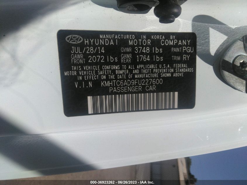 2015 HYUNDAI VELOSTER - KMHTC6AD9FU227600
