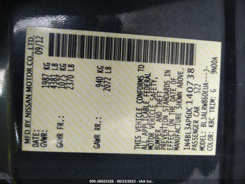 2013 NISSAN ALTIMA 3.5 S - 1N4BL3AP6DC140738