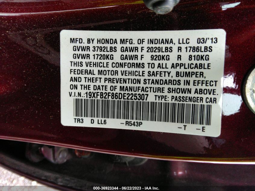 2013 HONDA CIVIC SDN EX - 19XFB2F86DE225307