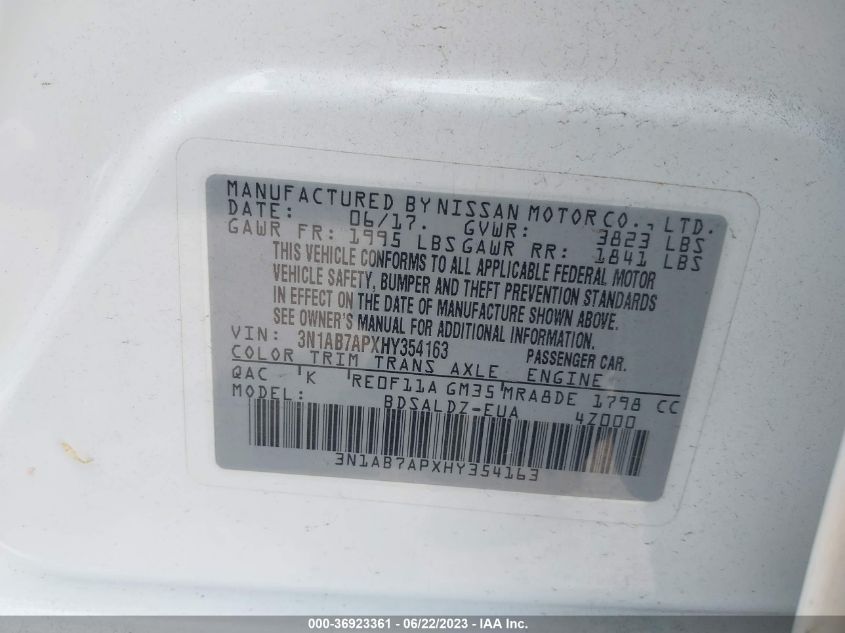2017 NISSAN SENTRA SV - 3N1AB7APXHY354163