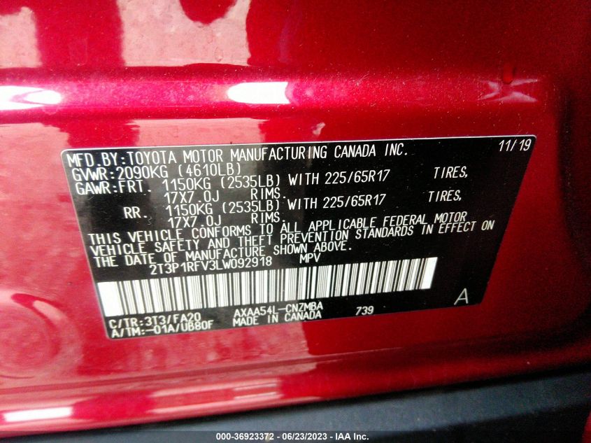 2020 TOYOTA RAV4 XLE/XLE PREMIUM - 2T3P1RFV3LW092918