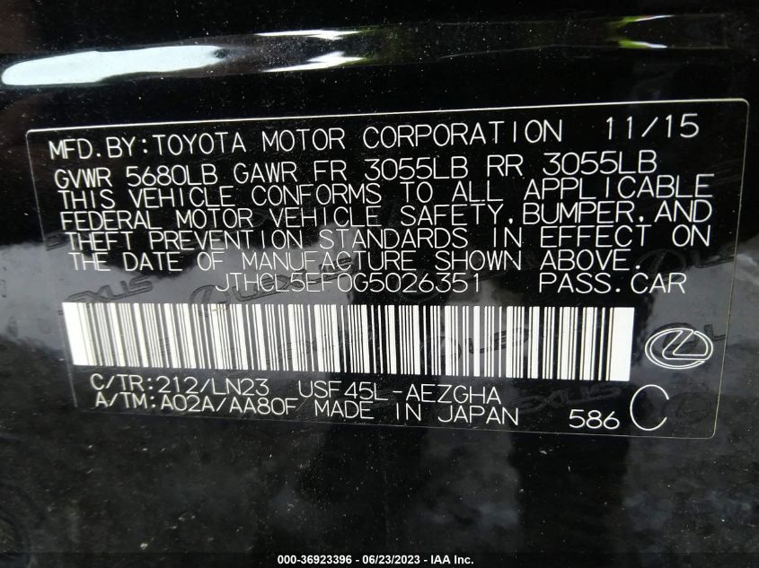 2016 LEXUS LS 460 JTHCL5EF0G5026351