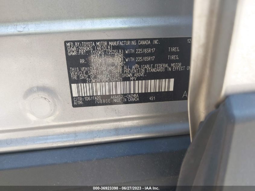 2021 TOYOTA RAV4 XLE - 2T3W1RFV6MC108401