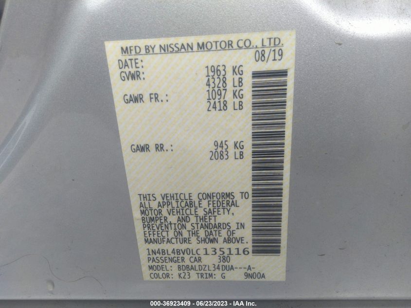 2020 NISSAN ALTIMA 2.5 S - 1N4BL4BV0LC135116