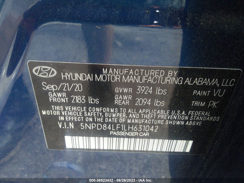 2020 HYUNDAI ELANTRA SEL - 5NPD84LF1LH631042