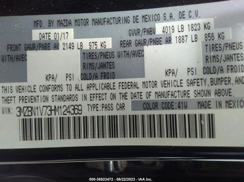 2017 MAZDA MAZDA3 4-DOOR TOURING 3MZBN1V73HM124369