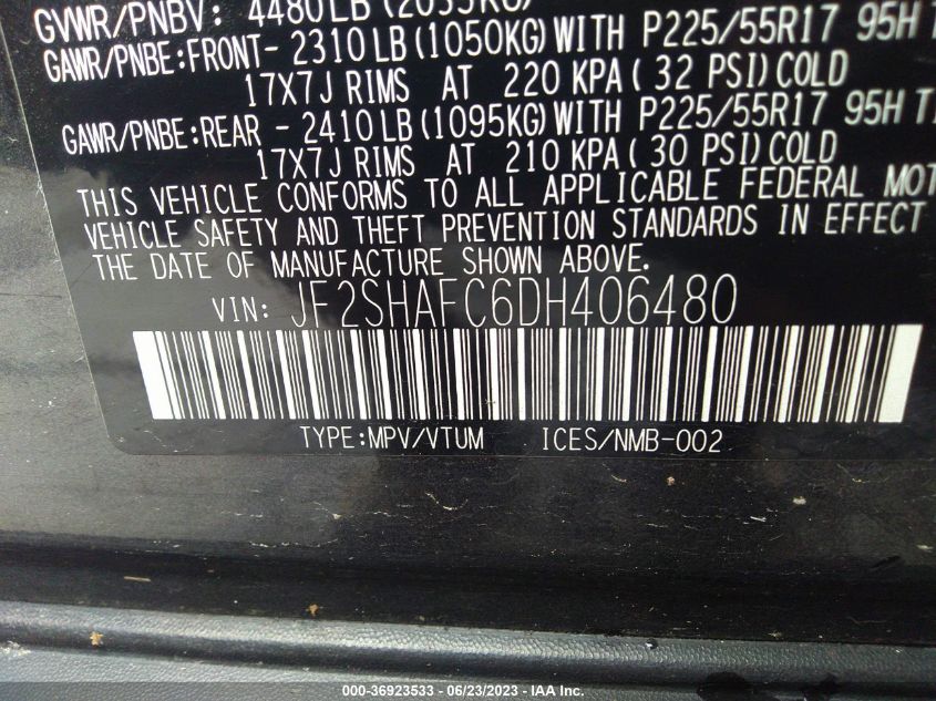 2013 SUBARU FORESTER LIMITED - JF2SHAFC6DH406480