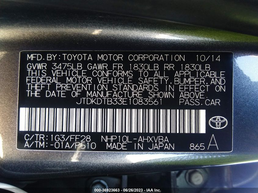 2014 TOYOTA PRIUS C ONE/THREE/TWO/FOUR - JTDKDTB33E1083561