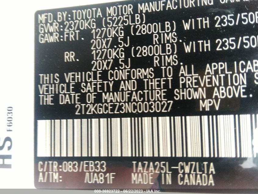 2022 LEXUS NX - 2T2KGCEZ3NC003027