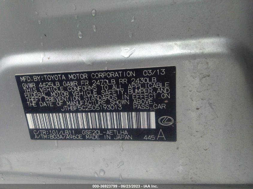 2013 LEXUS IS 250 - JTHBF5C25D5193013