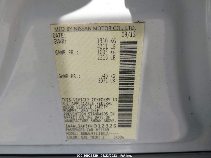 2015 NISSAN ALTIMA 2.5 SL - 1N4AL3AP3FN912325