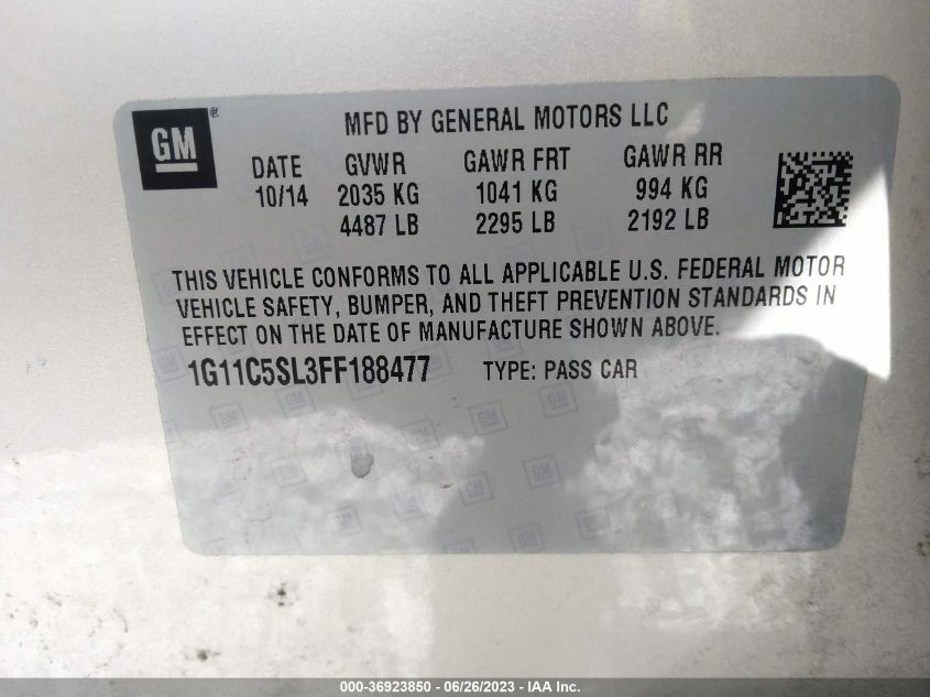 2015 CHEVROLET MALIBU LT - 1G11C5SL3FF188477