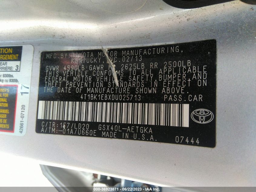 2013 TOYOTA AVALON XLE/LIMITED - 4T1BK1EBXDU025713