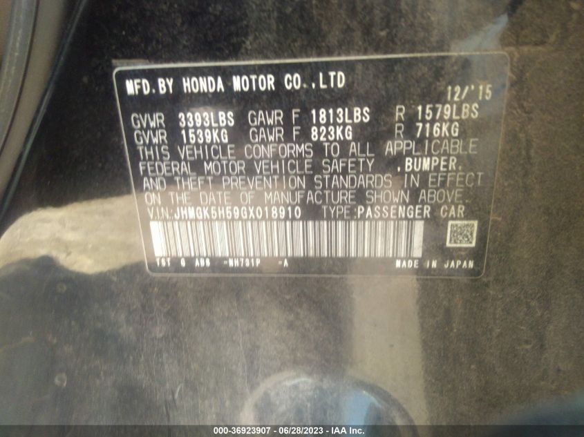 2016 HONDA FIT LX - JHMGK5H59GX018910
