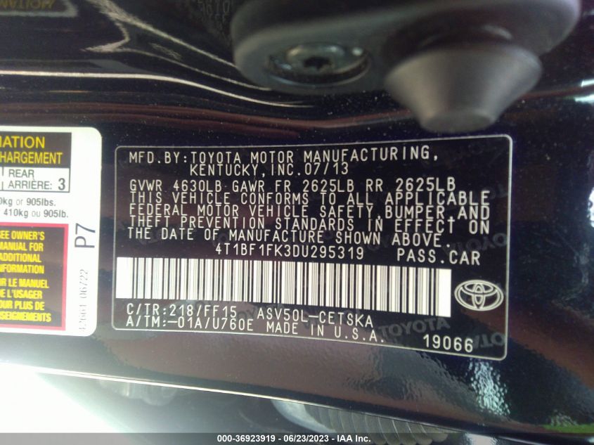 2013 TOYOTA CAMRY L/LE/SE/XLE - 4T1BF1FK3DU295319