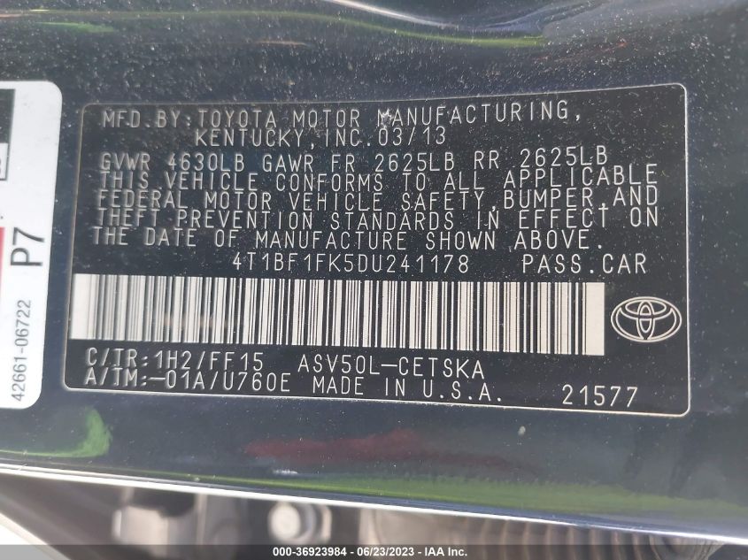 2013 TOYOTA CAMRY L/LE/SE/XLE - 4T1BF1FK5DU241178