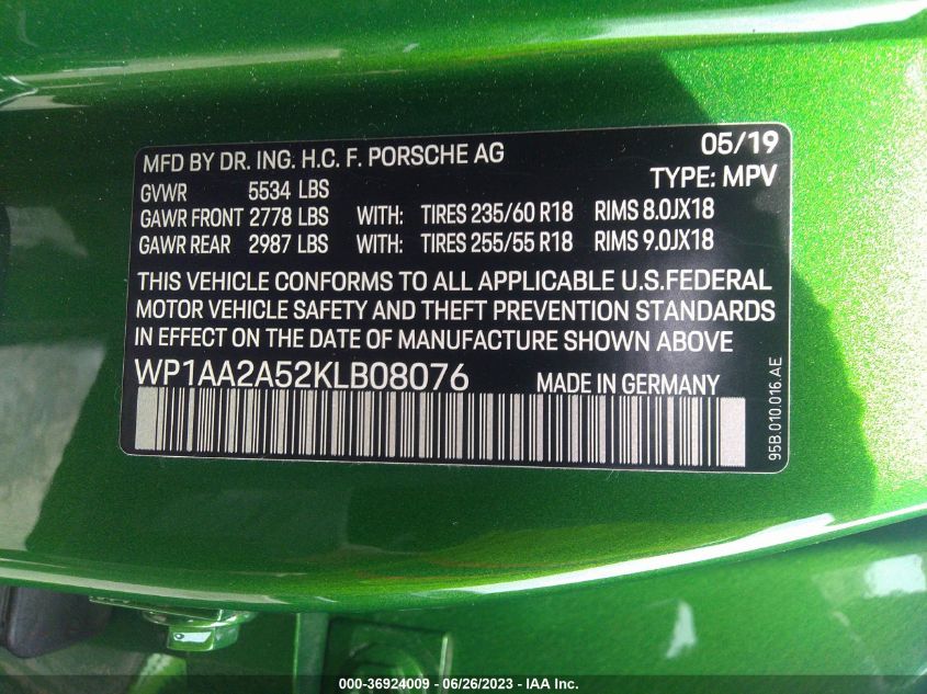 2019 PORSCHE MACAN - WP1AA2A52KLB08076