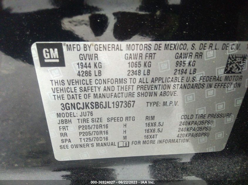 2018 CHEVROLET TRAX LS - 3GNCJKSB6JL197367