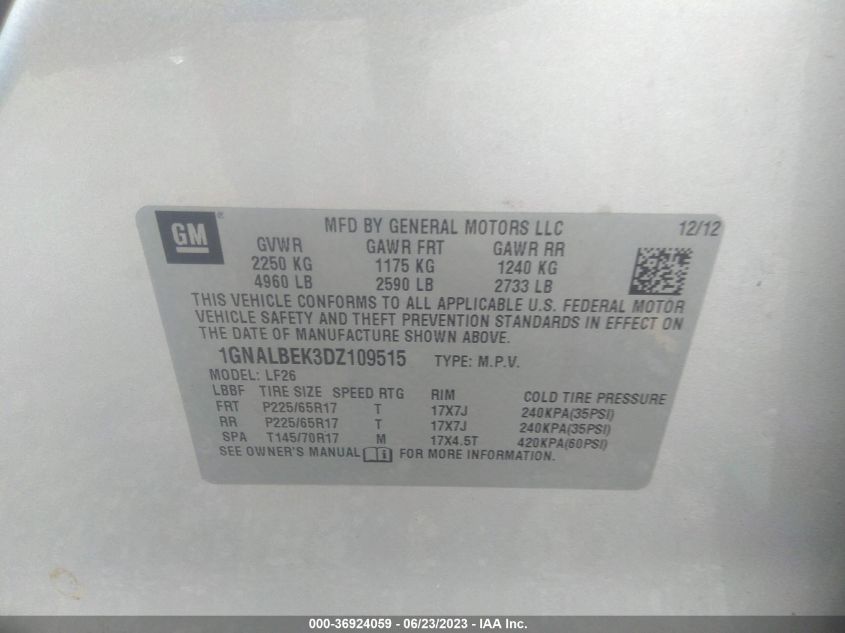2013 CHEVROLET EQUINOX LS - 1GNALBEK3DZ109515