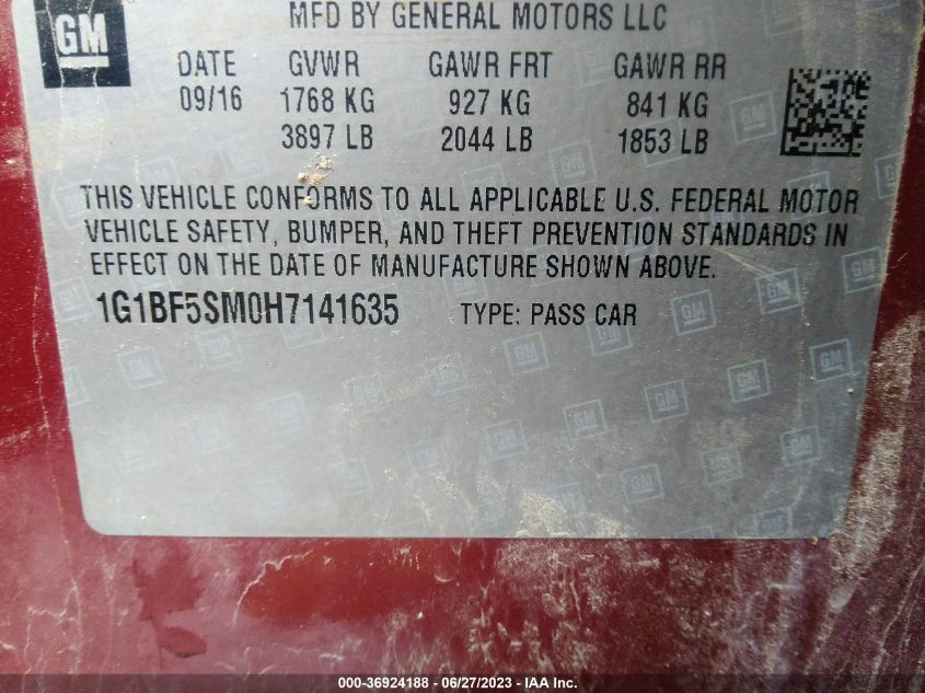 2017 CHEVROLET CRUZE PREMIER - 1G1BF5SM0H7141635