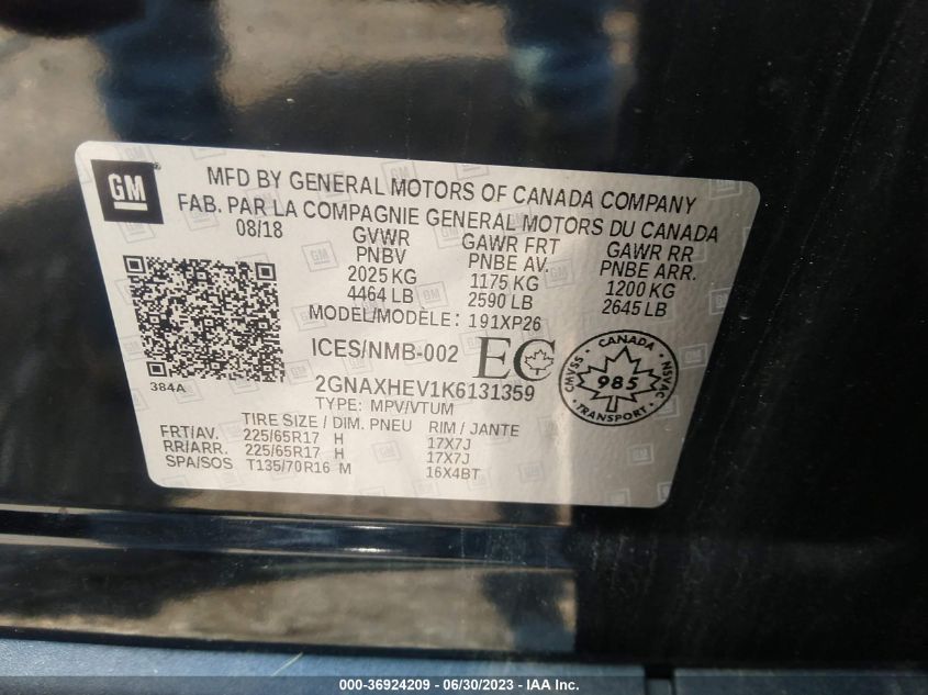 2019 CHEVROLET EQUINOX LS - 2GNAXHEV1K6131359