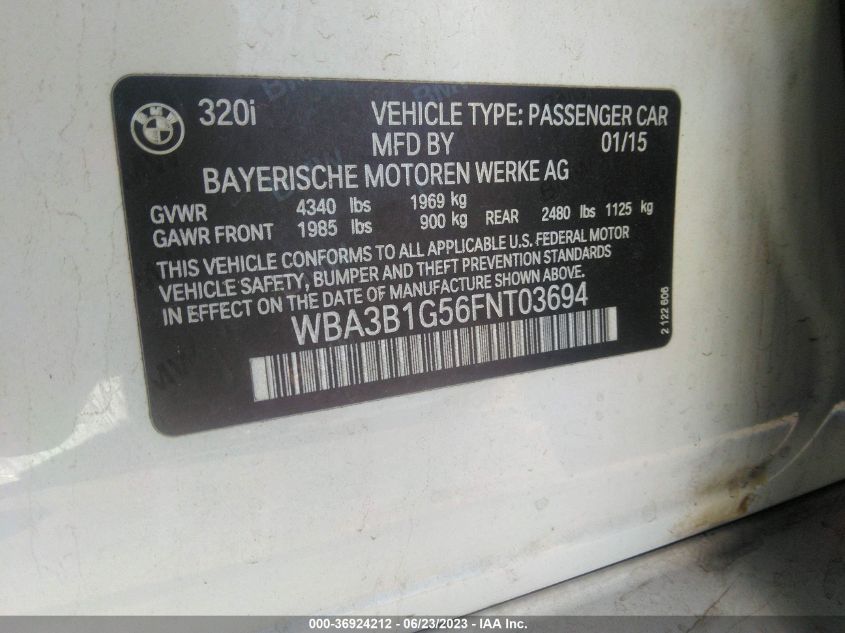 2015 BMW 3 SERIES 320I - WBA3B1G56FNT03694