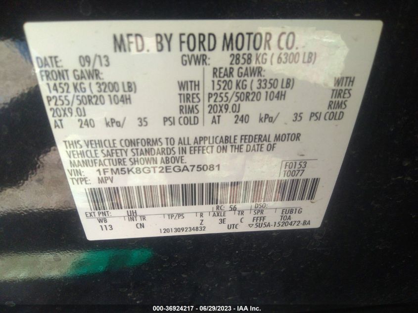 2014 FORD EXPLORER SPORT - 1FM5K8GT2EGA75081