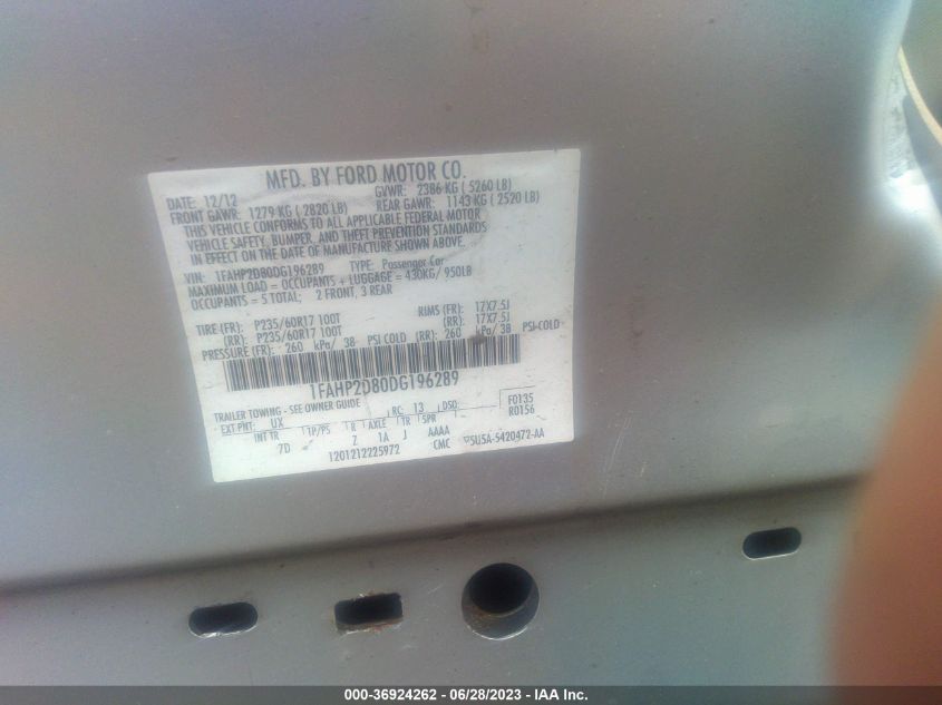 2013 FORD TAURUS SE - 1FAHP2D80DG196289