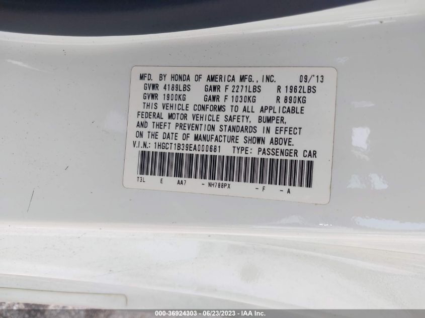 2014 HONDA ACCORD COUPE LX-S - 1HGCT1B39EA000681