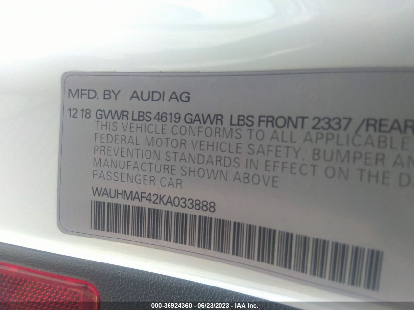 WAUHMAF42KA033888 Audi A4 PREMIUM PLUS 9