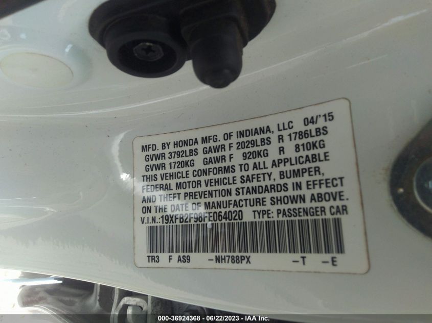 2015 HONDA CIVIC SEDAN EX-L - 19XFB2F98FE064020