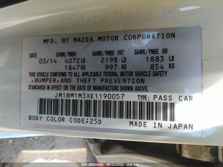 2014 MAZDA MAZDA3 S GRAND TOURING - JM1BM1M3XE1190057
