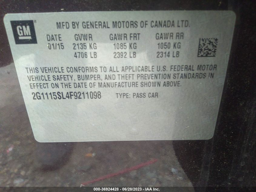 2015 CHEVROLET IMPALA LT - 2G1115SL4F9211098