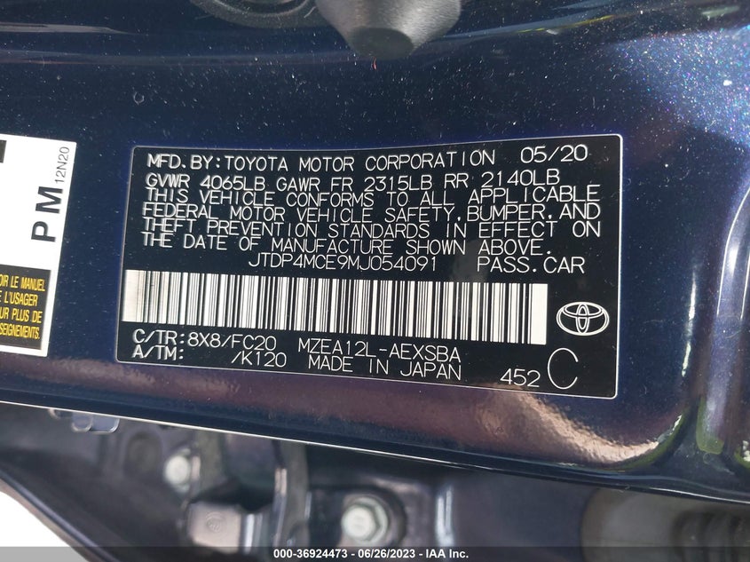 VIN JTDP4MCE9MJ054091 2021 TOYOTA COROLLA SE/APEX SE
