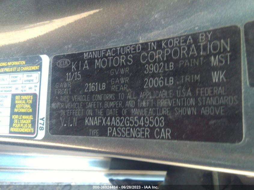 2016 KIA FORTE EX - KNAFX4A82G5549503