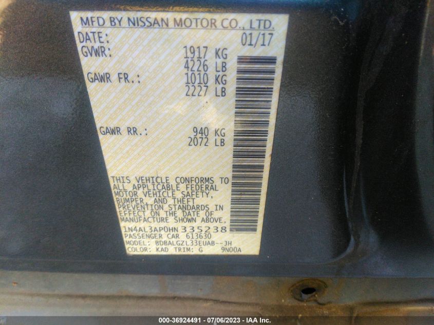 2017 NISSAN ALTIMA 2.5 S - 1N4AL3AP0HN335238