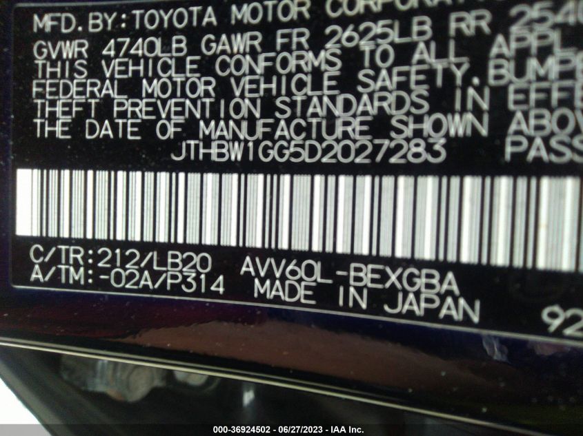 2013 LEXUS ES 300H HYBRID - JTHBW1GG5D2027283