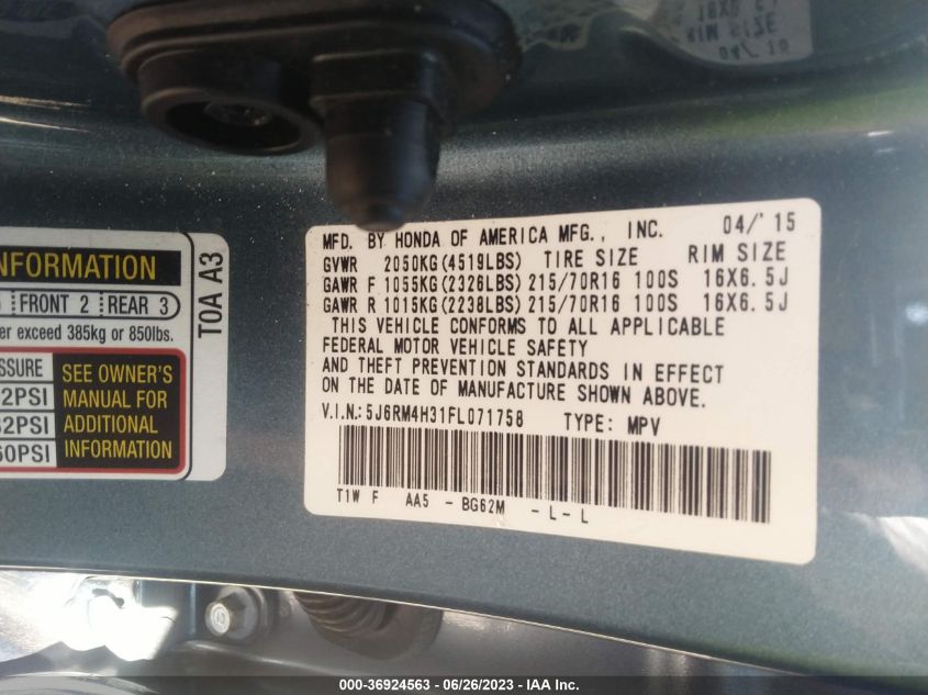 2015 HONDA CR-V LX - 5J6RM4H31FL071758