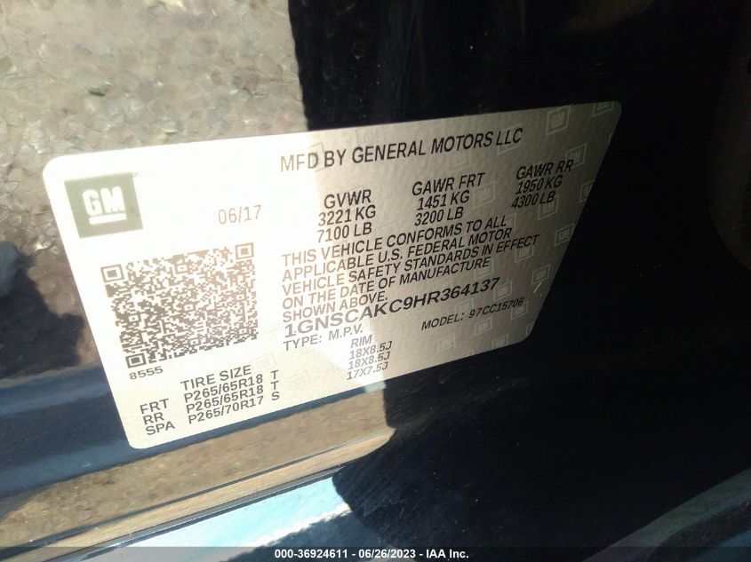 2017 CHEVROLET TAHOE LS - 1GNSCAKC9HR364137