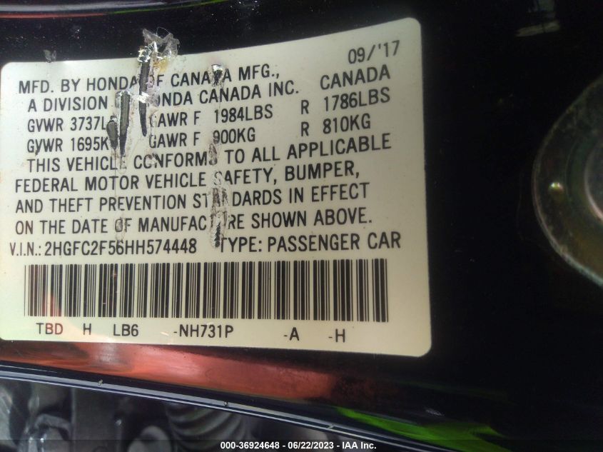 VIN 2HGFC2F56HH574448 2017 HONDA CIVIC SEDAN LX