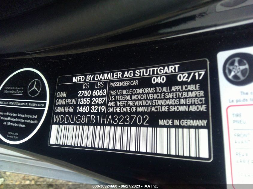 2017 MERCEDES-BENZ S-CLASS S 550 - WDDUG8FB1HA323702