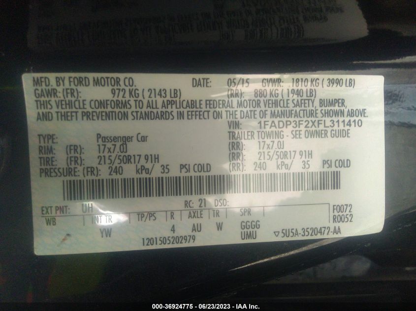 2015 FORD FOCUS SE - 1FADP3F2XFL311410