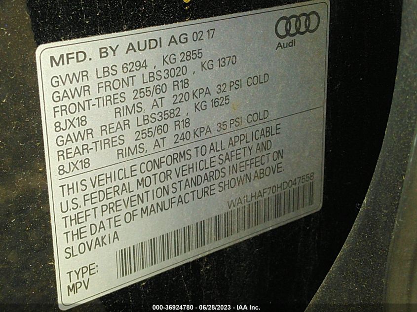 2017 AUDI Q7 PREMIUM PLUS - WA1LHAF70HD047558