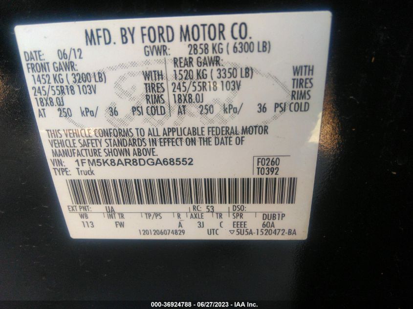 2013 FORD UTILITY POLICE 1FM5K8AR8DGA68552