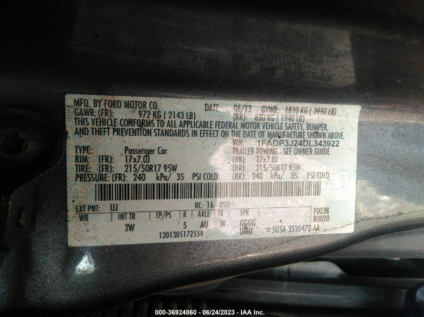 2013 FORD FOCUS TITANIUM - 1FADP3J24DL343922