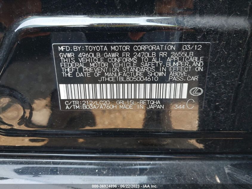 2013 LEXUS GS 350 - JTHCE1BL8D5004610