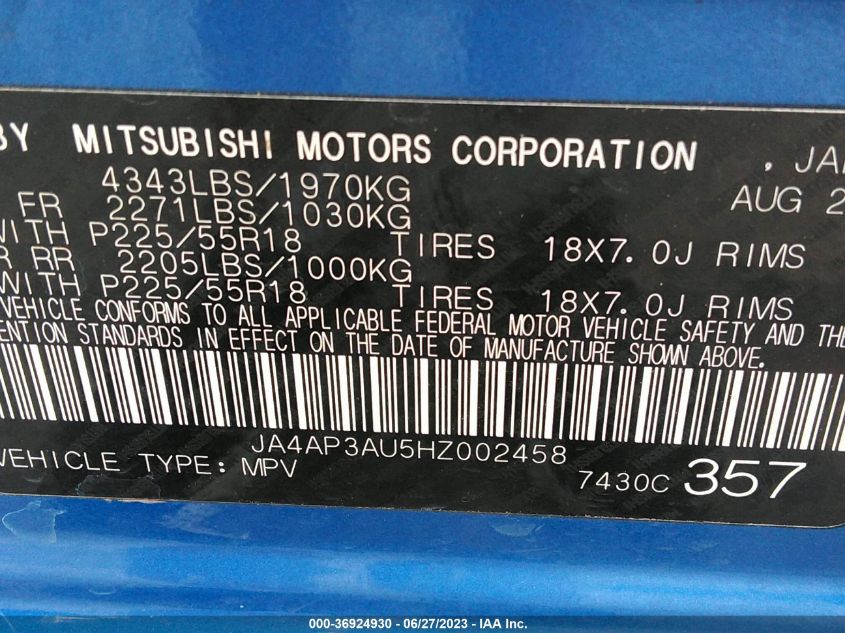 2017 MITSUBISHI OUTLANDER SPORT 2.0 - JA4AP3AU5HZ002458