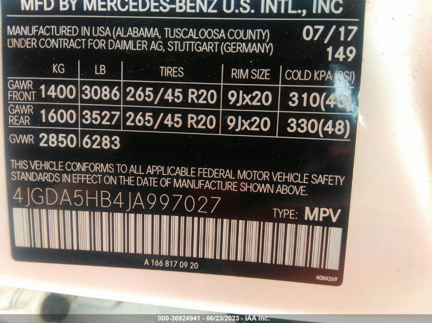 2018 MERCEDES-BENZ GLE 350 4MATIC - 4JGDA5HB4JA997027