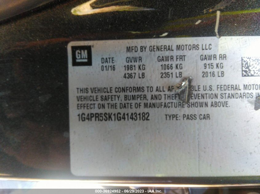 2016 BUICK VERANO CONVENIENCE GROUP - 1G4PR5SK1G4143182